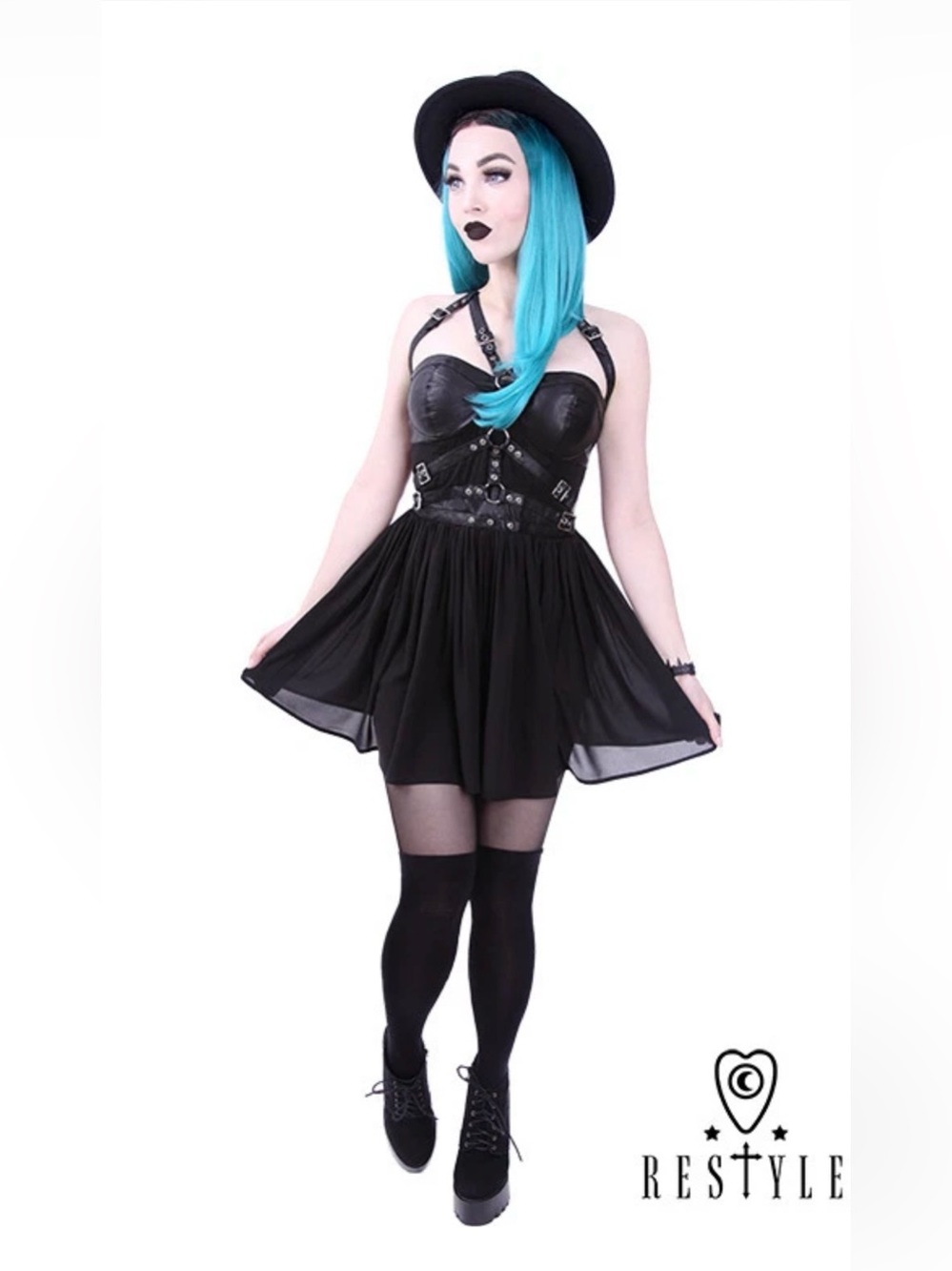 Restyle Black Gothic Mini Dress with Harness Detail